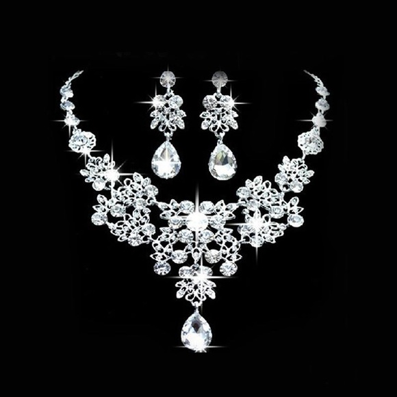 Bridal Crystal Rhinestone Necklace and Earring Set - Picture 2 of 9